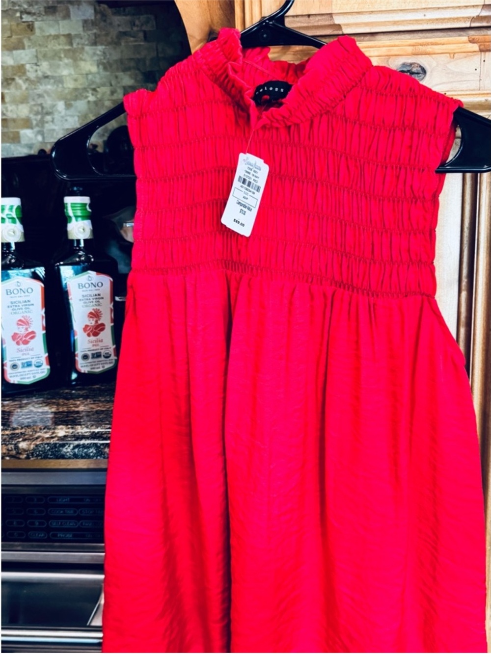 Endless Rose Red Smocked Ruffle Neck Top NEIMAN MARCUS